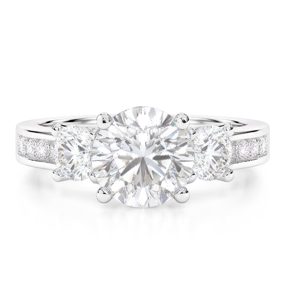 4.25 Carats Round Natural Earth Mined Diamonds 3 Stone Wedding Ring White 14K