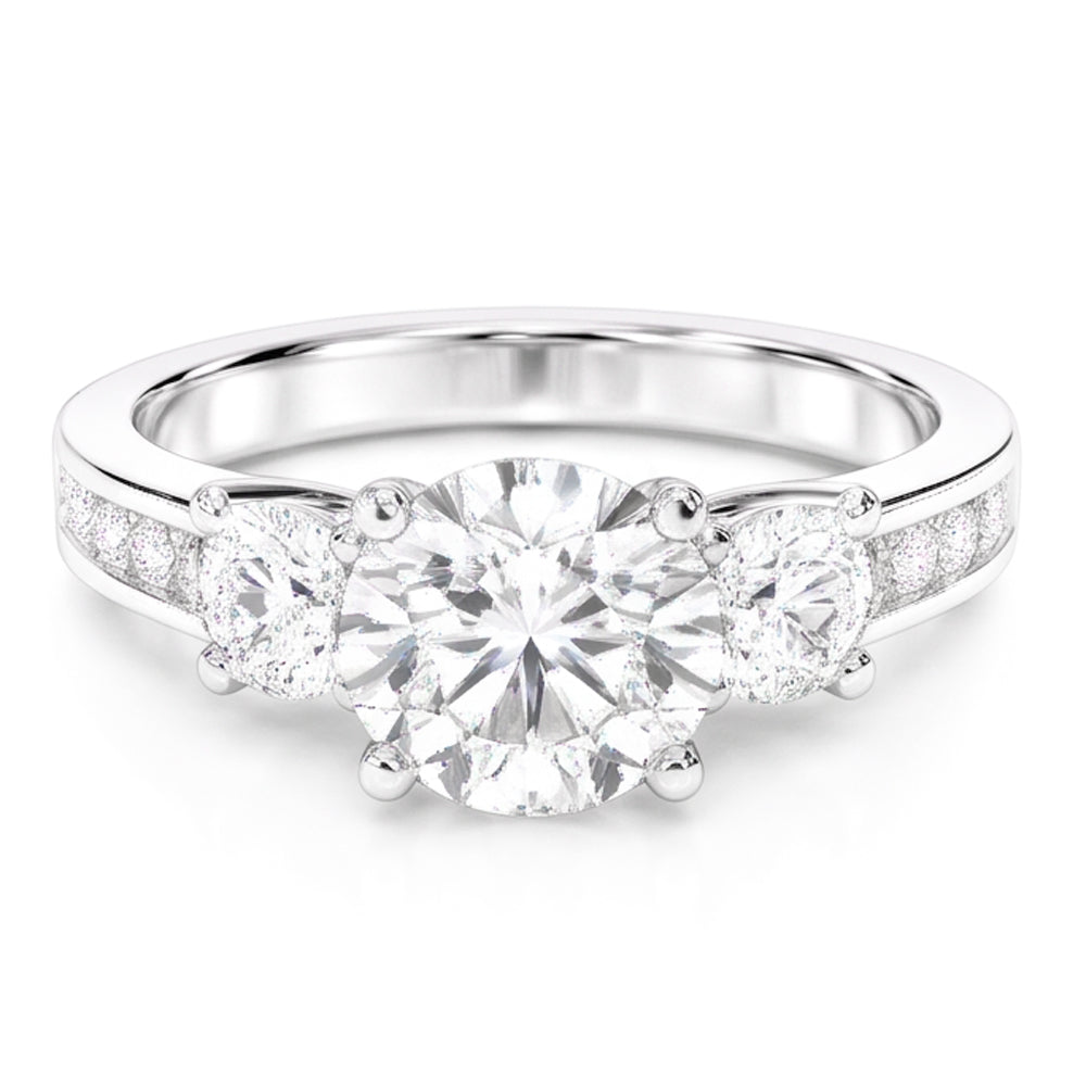 4.25 Carats Round Natural Earth Mined Diamonds 3 Stone Wedding Ring White 14K