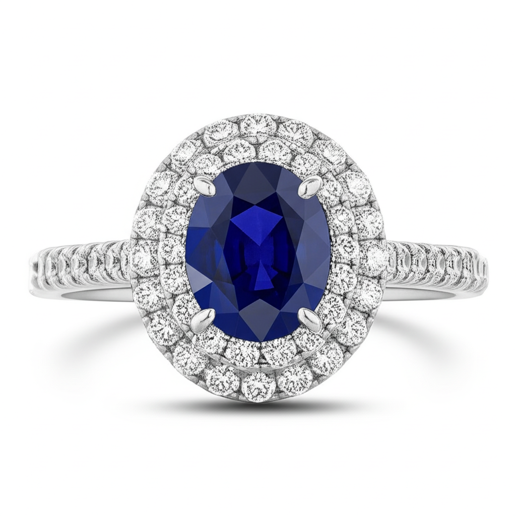 4.25 Carats Solitaire With Accent Sapphire Natural Earth Mined Diamonds Ring White Gold