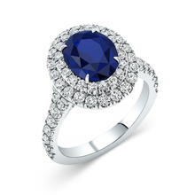 4.25 Carats Solitaire With Accent Sapphire Natural Earth Mined Diamonds Ring White Gold