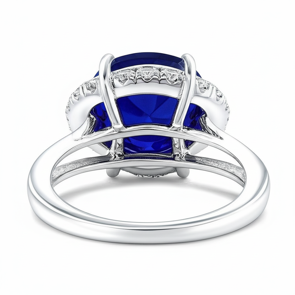 4.25 Carats Solitaire With Accent Sapphire Natural Earth Mined Diamonds Ring White Gold
