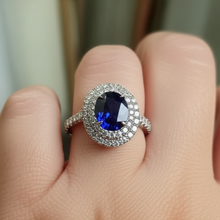 4.25 Carats Solitaire With Accent Sapphire Natural Earth Mined Diamonds Ring White Gold