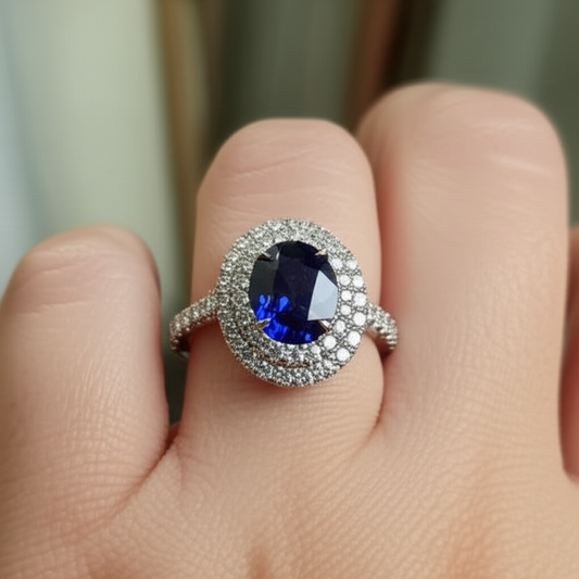 natural round sapphire 4.25ct ring with diamond accents