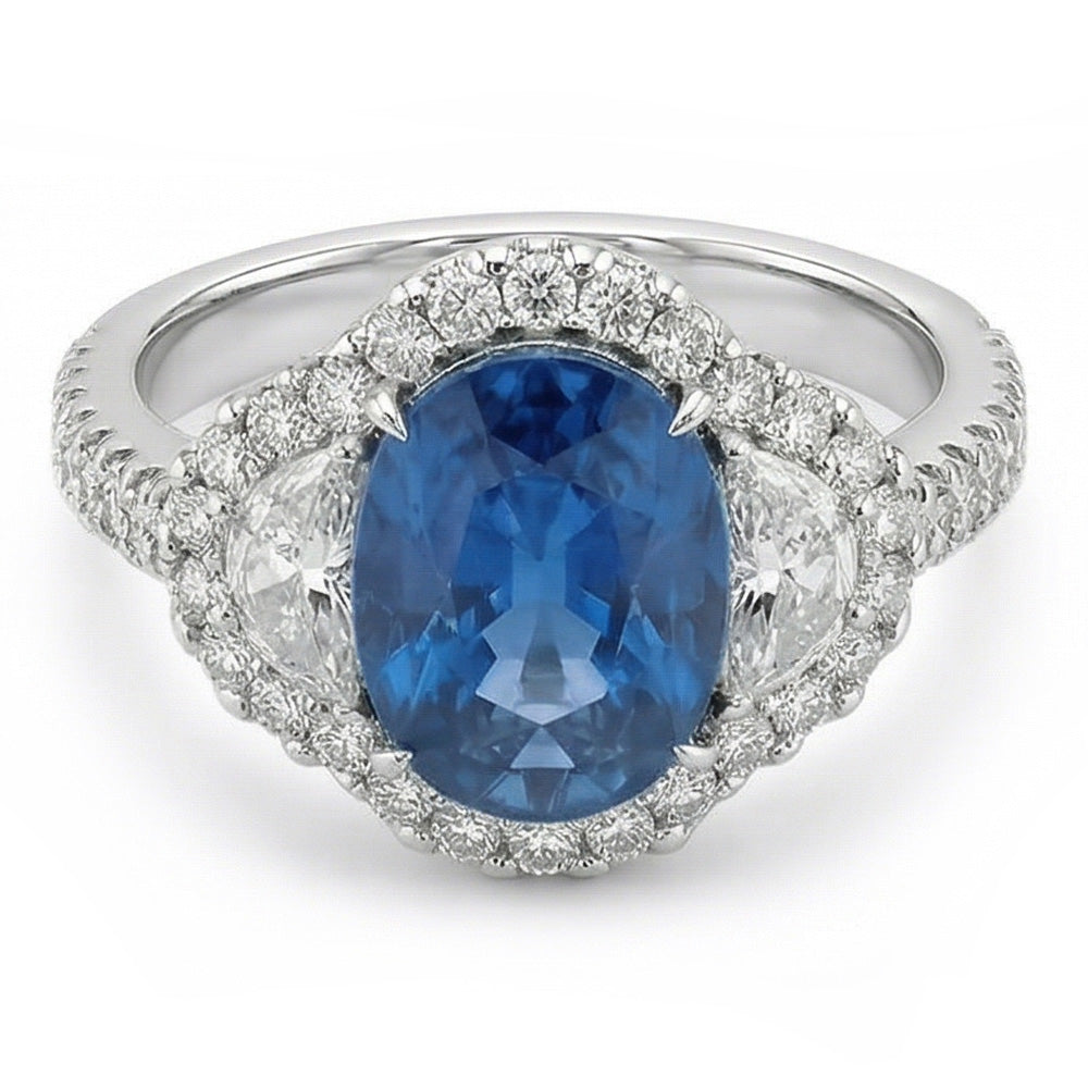 natural round sapphire 4.25ct ring front view