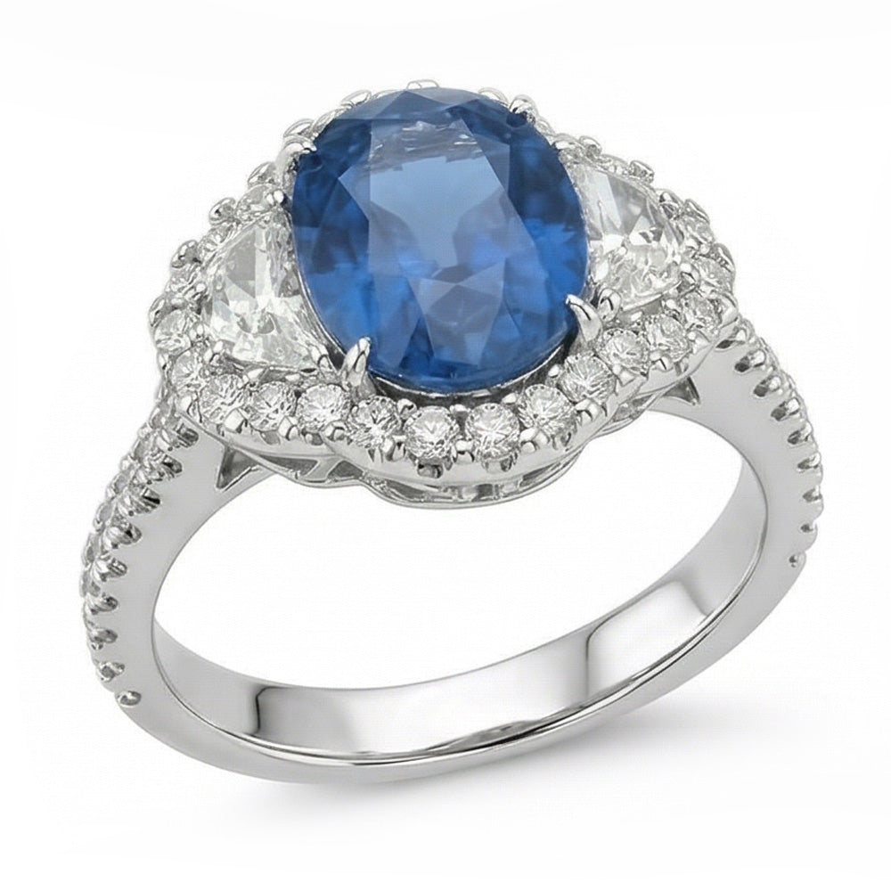 natural round sapphire 4.25ct ring top view