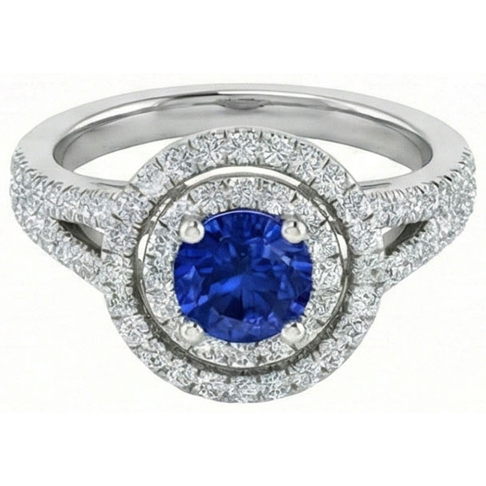 4.25 Carats Sri Lankan Sapphire And Natural Earth Mined DIAMOND ( NOT LAB GROWN ) Engagement Ring 14K Gold