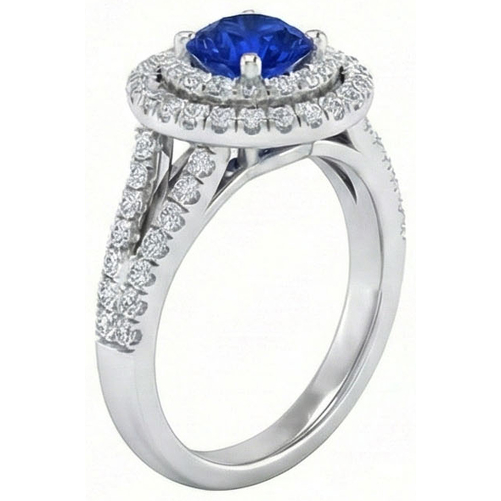 4.25 Carats Sri Lankan Sapphire And Natural Earth Mined DIAMOND ( NOT LAB GROWN ) Engagement Ring 14K Gold