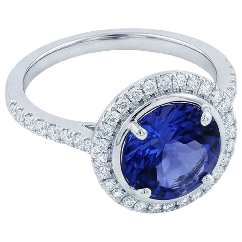 4.25 Carats Tanzanite And Natural Earth Mined Diamonds Ring White Gold 14K