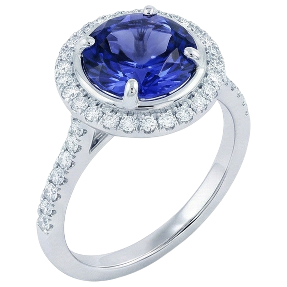 4.25 Carats Tanzanite And Natural Earth Mined Diamonds Ring White Gold 14K
