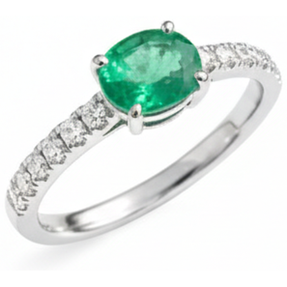 4.25 Ct Oval Cut Green Emerald With Natural Earth Mined Diamond Ring Gold