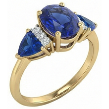 4.26 Ct. Oval Trillion Ceylon Sapphire And Natural Earth Mined DIAMOND ( NOT LAB GROWN )s Ring 3 Stone