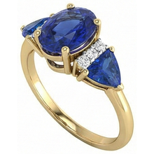 4.26 Ct. Oval Trillion Ceylon Sapphire And Natural Earth Mined DIAMOND ( NOT LAB GROWN )s Ring 3 Stone