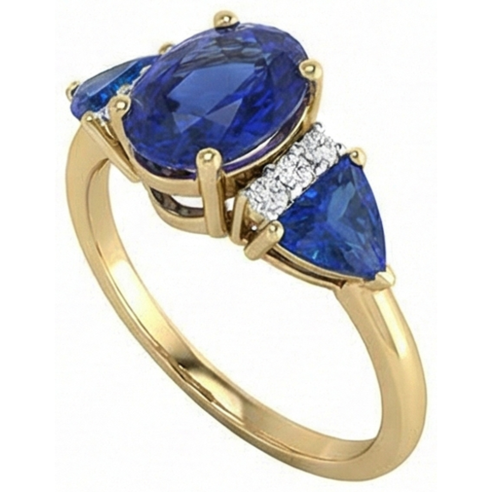 4.26 Ct. Oval Trillion Ceylon Sapphire And Natural Earth Mined DIAMOND ( NOT LAB GROWN )s Ring 3 Stone