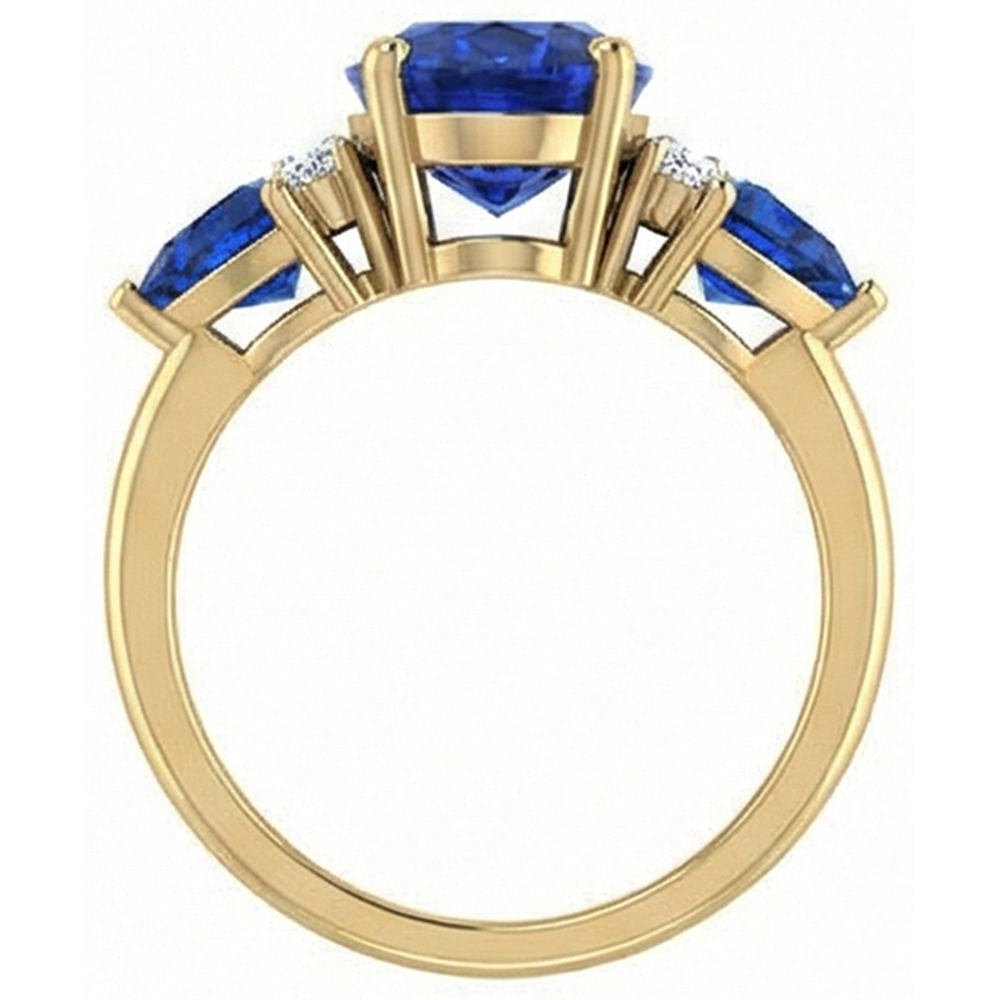 4.26 Ct. Oval Trillion Ceylon Sapphire And Natural Earth Mined DIAMOND ( NOT LAB GROWN )s Ring 3 Stone