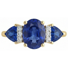 4.26 Ct. Oval Trillion Ceylon Sapphire And Natural Earth Mined DIAMOND ( NOT LAB GROWN )s Ring 3 Stone