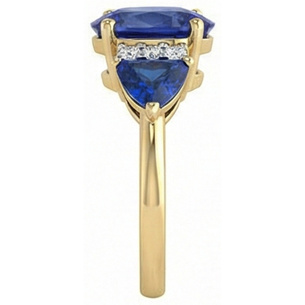 4.26 Ct. Oval Trillion Ceylon Sapphire And Natural Earth Mined DIAMOND ( NOT LAB GROWN )s Ring 3 Stone