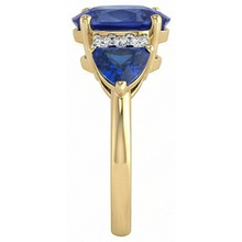 4.26 Ct. Oval Trillion Ceylon Sapphire And Natural Earth Mined DIAMOND ( NOT LAB GROWN )s Ring 3 Stone