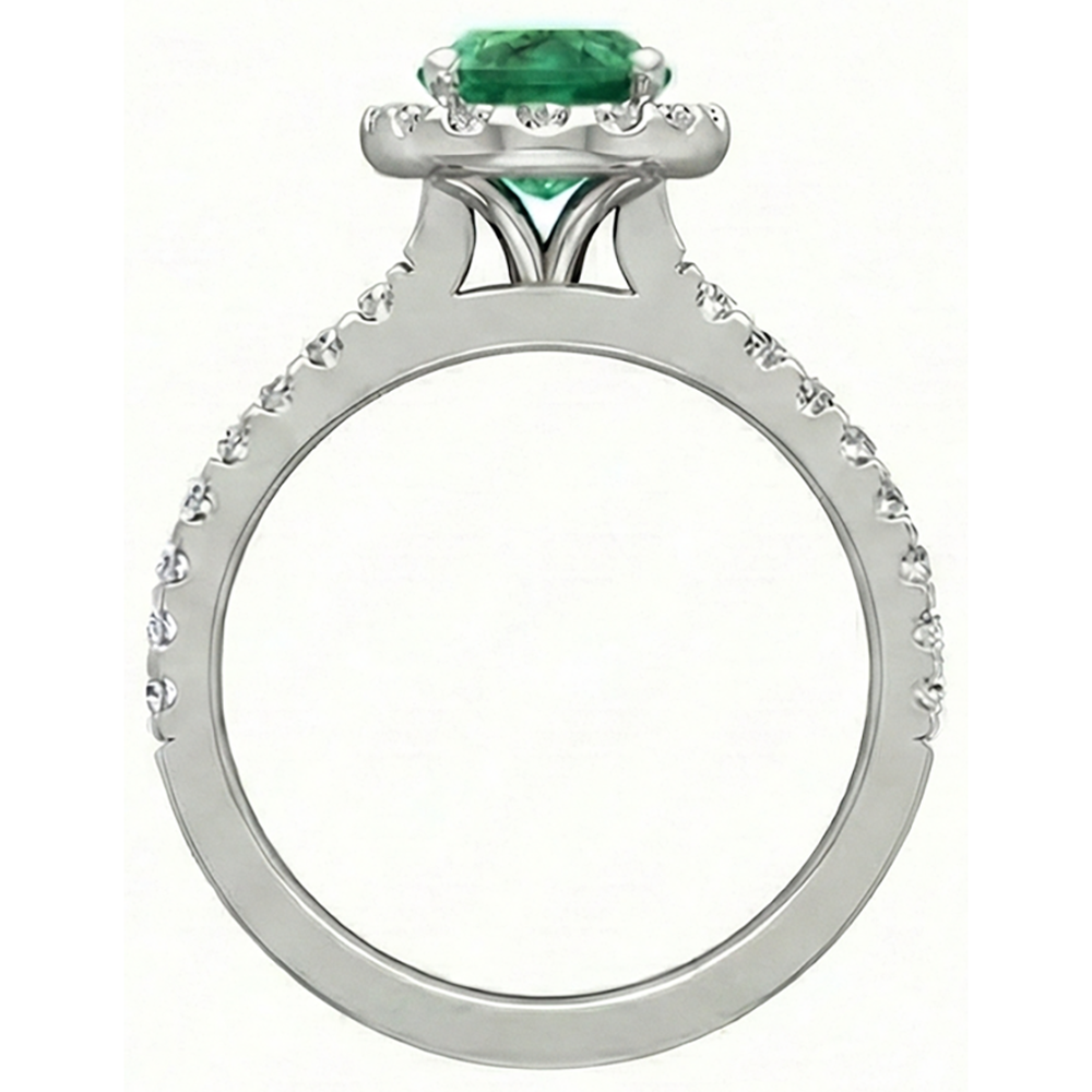 4.30 Ct Oval Green Emerald And Natural Earth Mined Diamond Engagement Ring