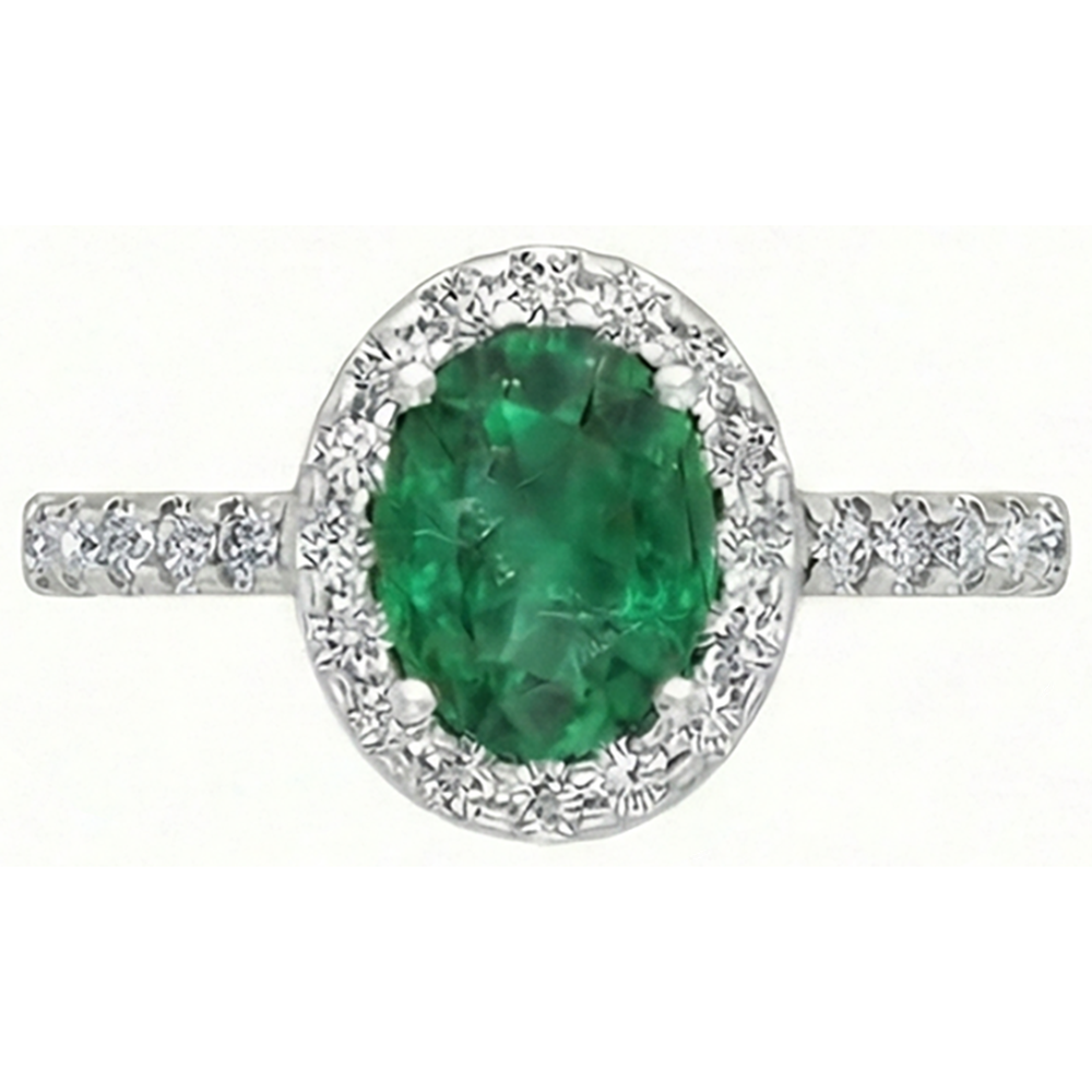 4.30 Ct Oval Green Emerald And Natural Earth Mined Diamond Engagement Ring