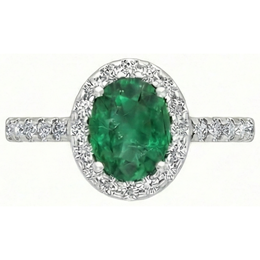 4.30 Ct Oval Green Emerald And Natural Earth Mined Diamond Engagement Ring