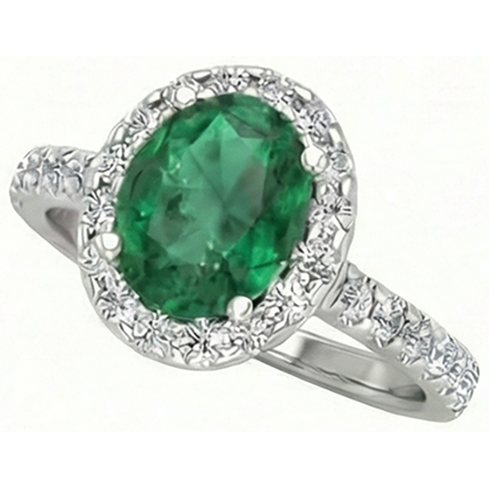 4.30 Ct Oval Green Emerald And Natural Earth Mined Diamond Engagement Ring