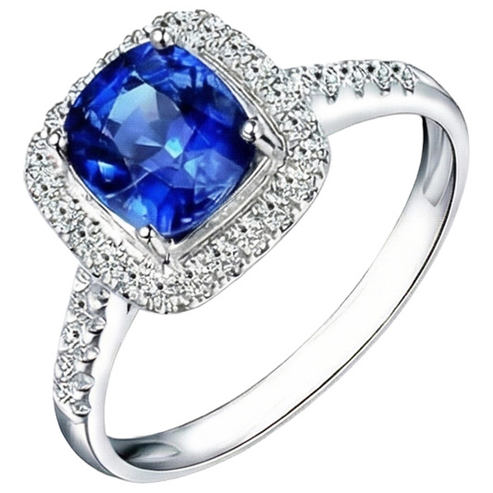 4.30 Ct Ring Cushion Ceylon Blue Sapphire And Round Natural Earth Mined DIAMOND ( NOT LAB GROWN )s