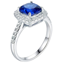 4.30 Ct Ring Cushion Ceylon Blue Sapphire And Round Natural Earth Mined DIAMOND ( NOT LAB GROWN )s