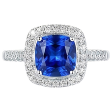 4.30 Ct Ring Cushion Ceylon Blue Sapphire And Round Natural Earth Mined DIAMOND ( NOT LAB GROWN )s