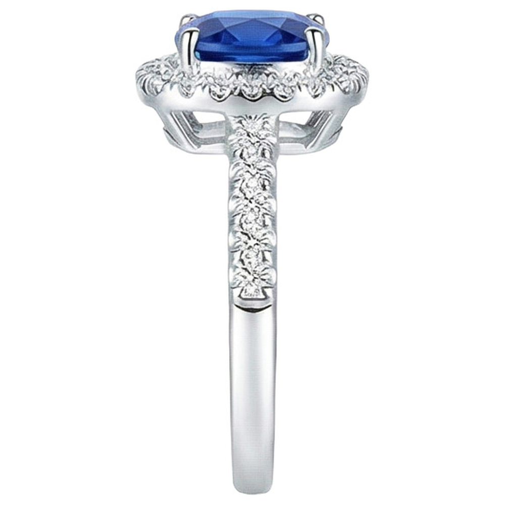 4.30 Ct Ring Cushion Ceylon Blue Sapphire And Round Natural Earth Mined DIAMOND ( NOT LAB GROWN )s