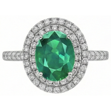 4.35 Carats Green Emerald With Natural Earth Mined DIAMOND ( NOT LAB GROWN )s Ring Double Halo 14K White Gold