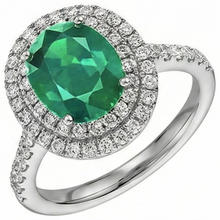 4.35 Carats Green Emerald With Natural Earth Mined DIAMOND ( NOT LAB GROWN )s Ring Double Halo 14K White Gold