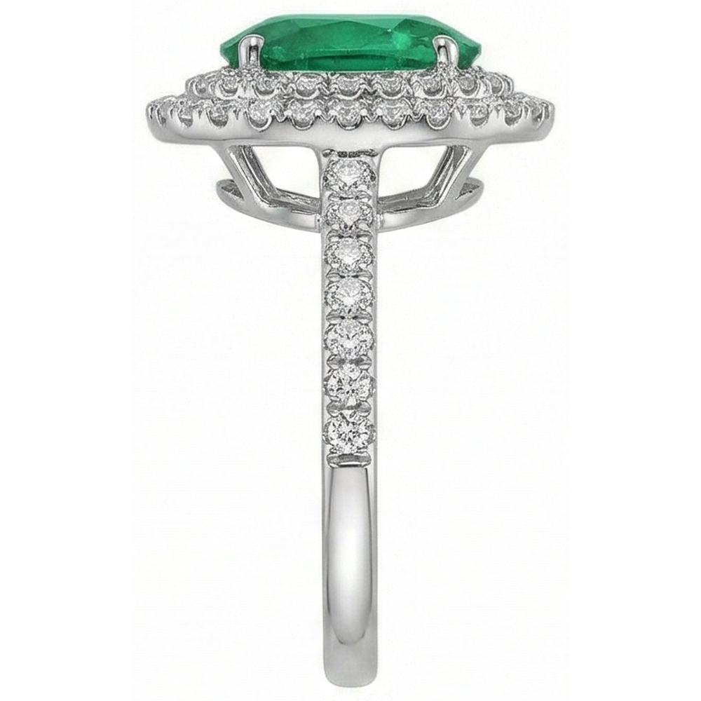 4.35 Carats Green Emerald With Natural Earth Mined DIAMOND ( NOT LAB GROWN )s Ring Double Halo 14K White Gold