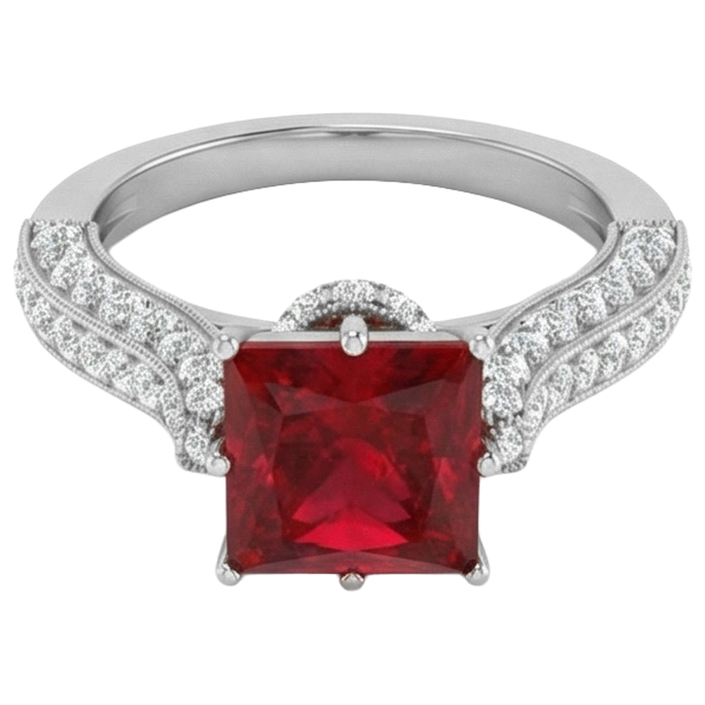 natural round ruby 4.35ct ring close up detail