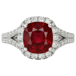 4.35 Ct Halo Ruby And Natural Earth Mined DIAMOND ( NOT LAB GROWN )s Ring Split Shank White Gold 14K
