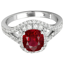4.35 Ct Halo Ruby And Natural Earth Mined DIAMOND ( NOT LAB GROWN )s Ring Split Shank White Gold 14K