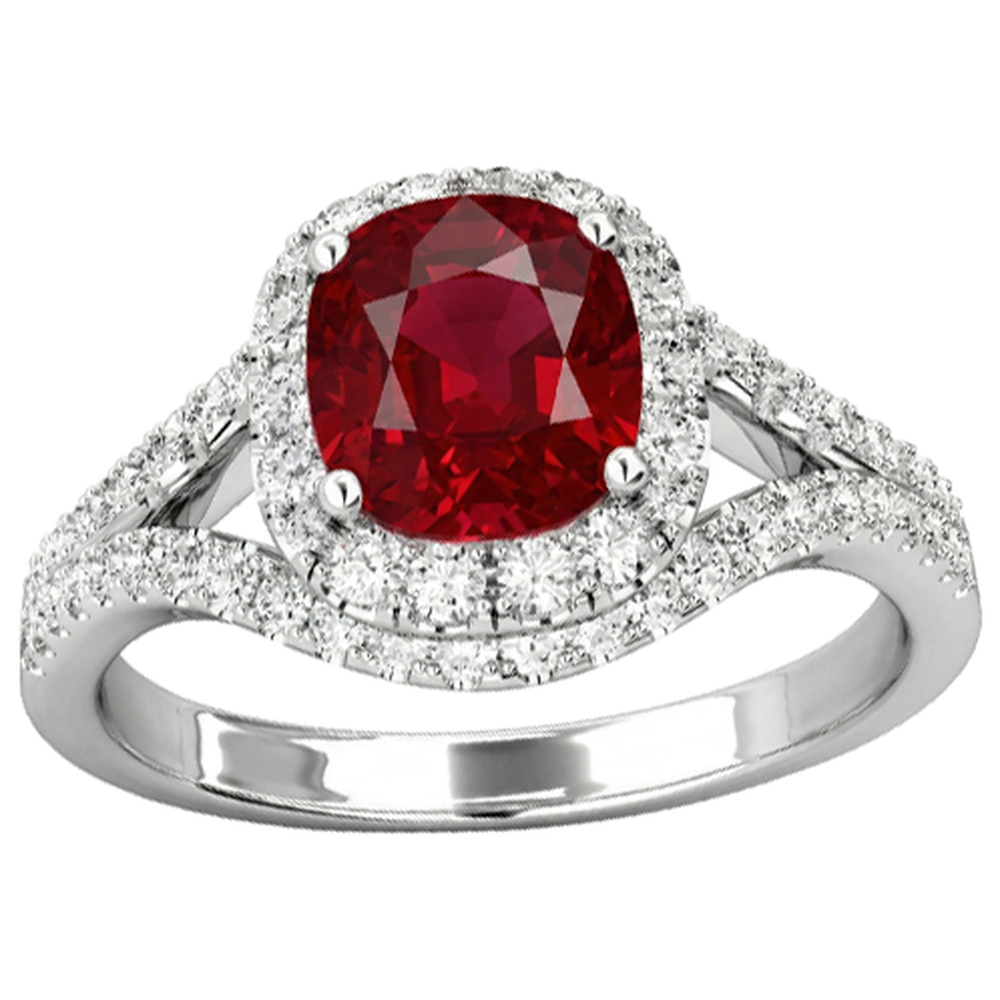 4.35 Ct Halo Ruby And Natural Earth Mined DIAMOND ( NOT LAB GROWN )s Ring Split Shank White Gold 14K