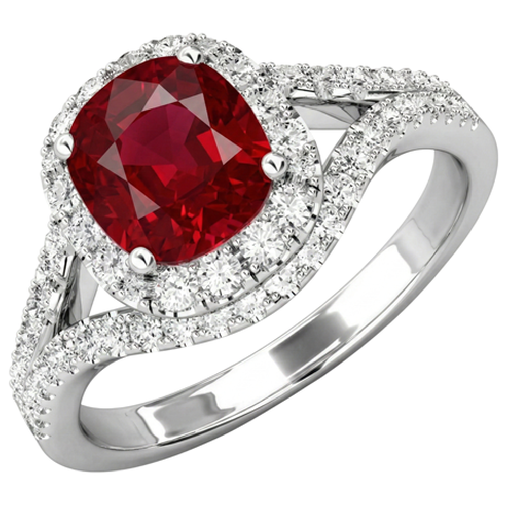 4.35 Ct Halo Ruby And Natural Earth Mined DIAMOND ( NOT LAB GROWN )s Ring Split Shank White Gold 14K