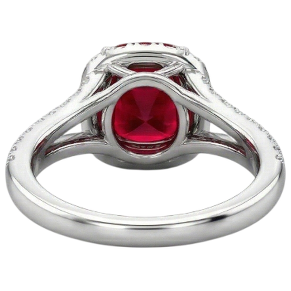 4.35 Ct Halo Ruby And Natural Earth Mined DIAMOND ( NOT LAB GROWN )s Ring Split Shank White Gold 14K
