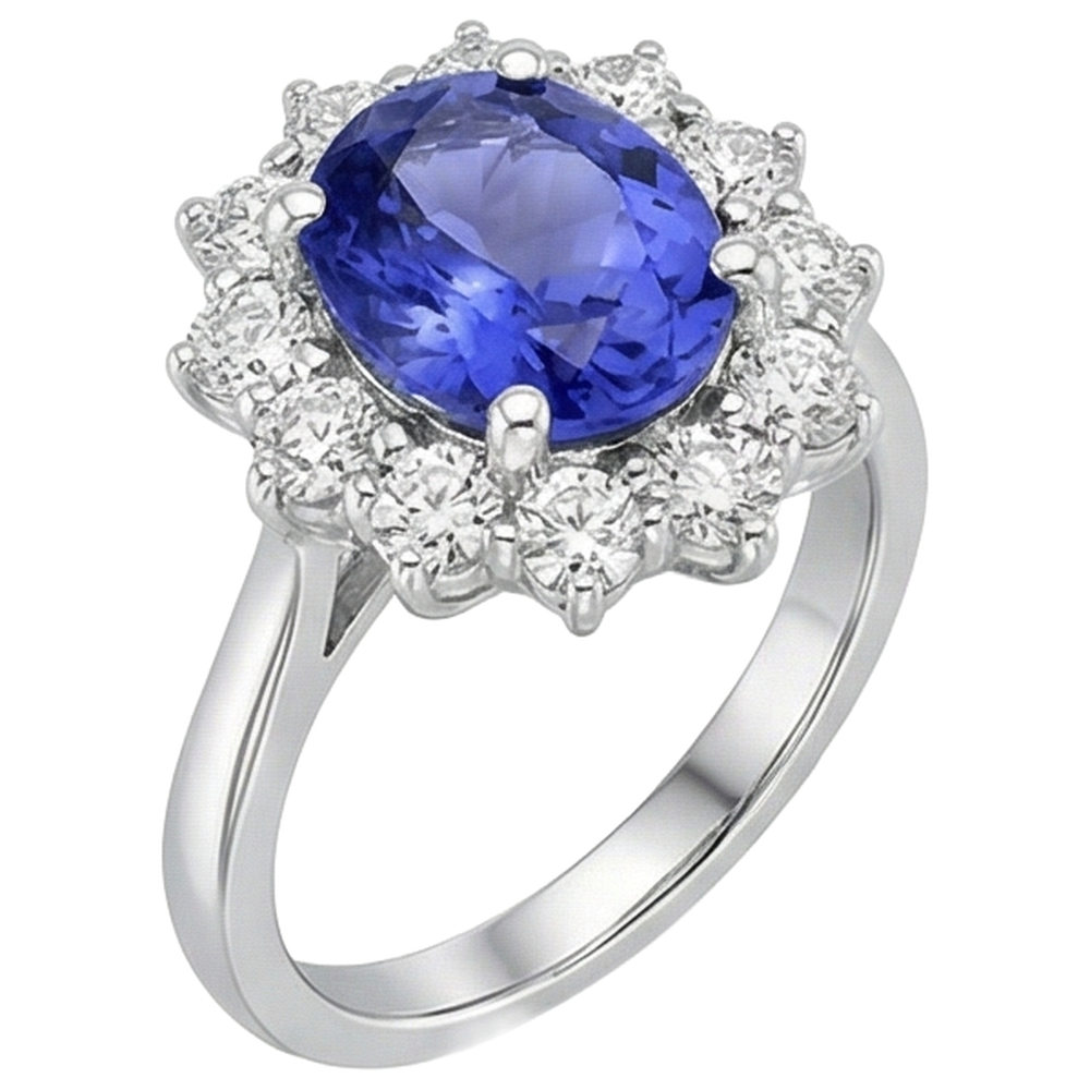 4.35 Ct Tanzanite With Natural Earth Mined Diamonds Ring New White Gold 14K