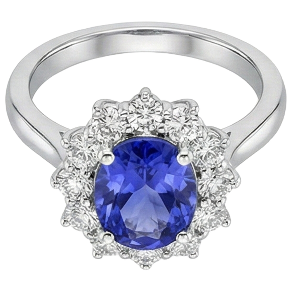 4.35 Ct Tanzanite With Natural Earth Mined Diamonds Ring New White Gold 14K