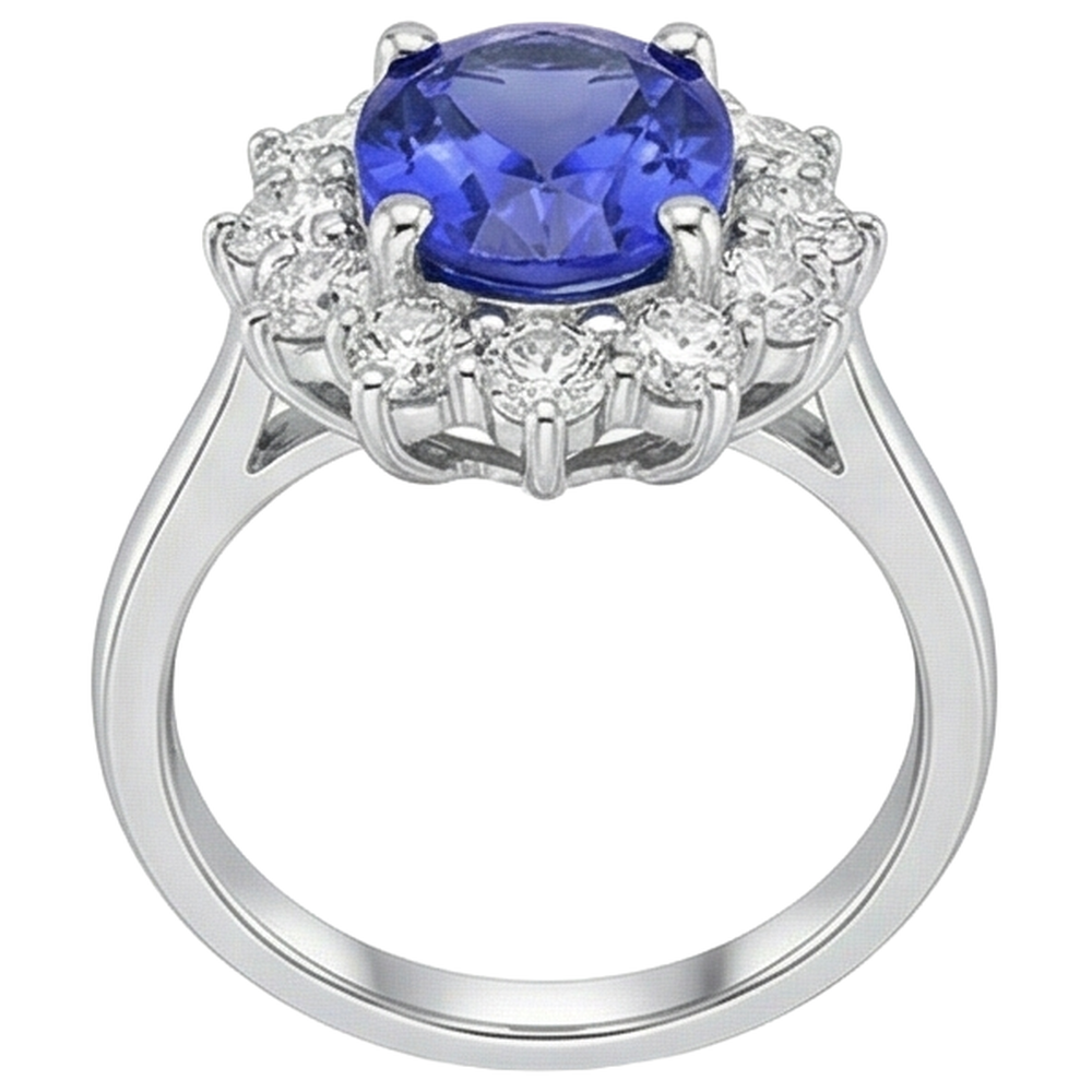 4.35 Ct Tanzanite With Natural Earth Mined Diamonds Ring New White Gold 14K