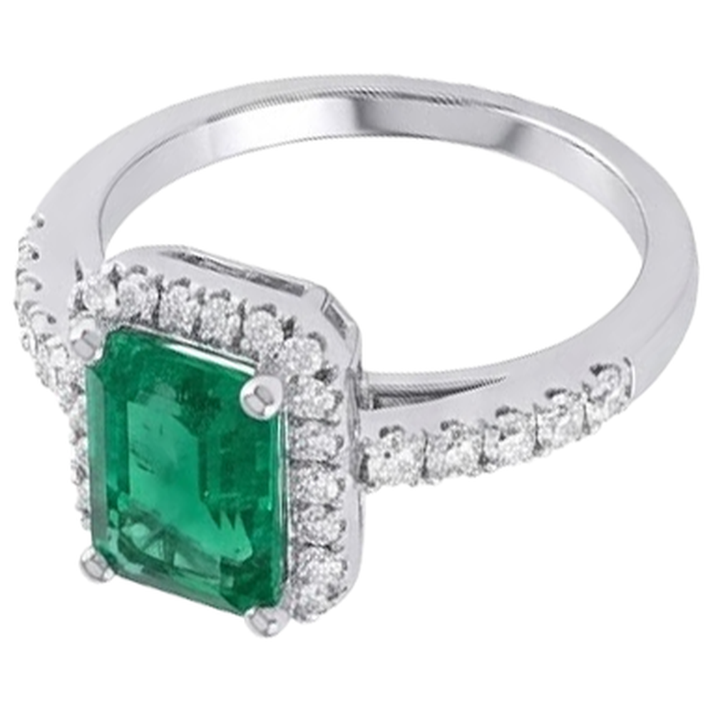 natural round emerald 4.40ct ring close up detail