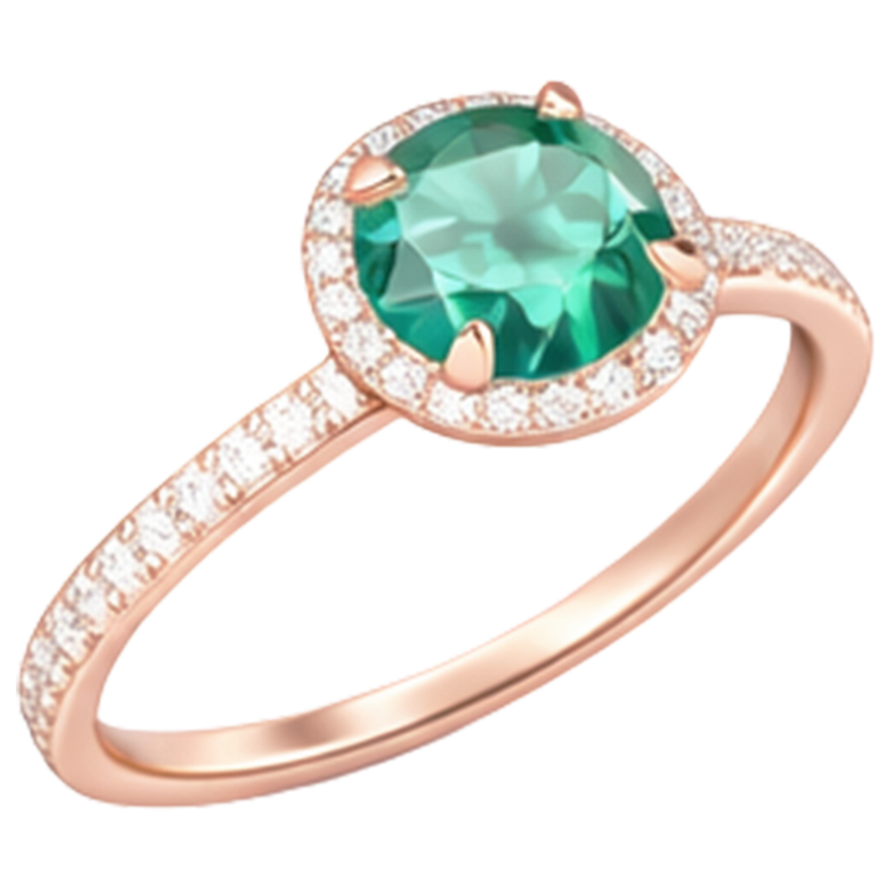 4.40 Carats Round Shaped Green Emerald With Natural Earth Mined Diamond Ring Rose Gold 14K