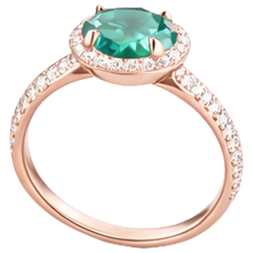4.40 Carats Round Shaped Green Emerald With Natural Earth Mined Diamond Ring Rose Gold 14K