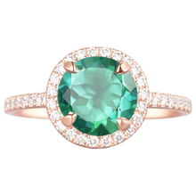 4.40 Carats Round Shaped Green Emerald With Natural Earth Mined Diamond Ring Rose Gold 14K