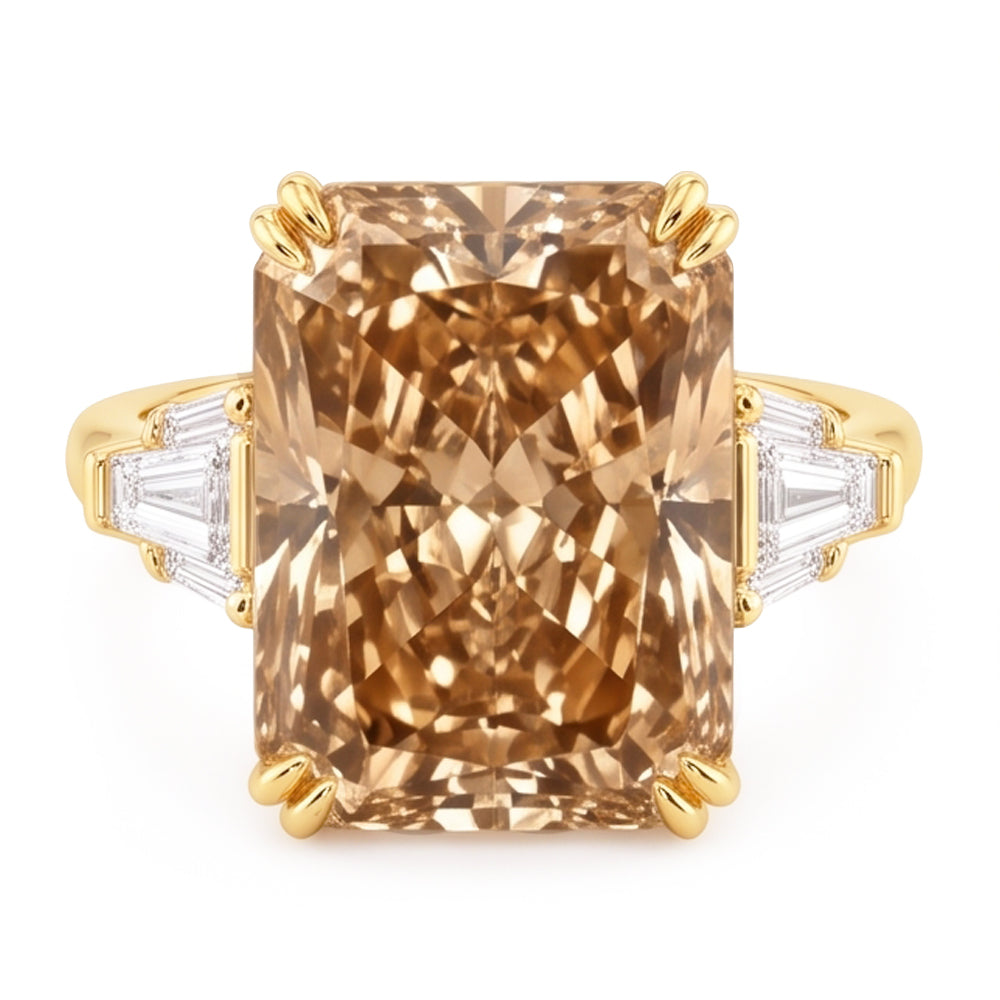 4.40 Ct. Radiant Champagne Real Natural Earth Mined DIAMOND ( NOT LAB GROWN ) Ring Yellow Gold 14KNew