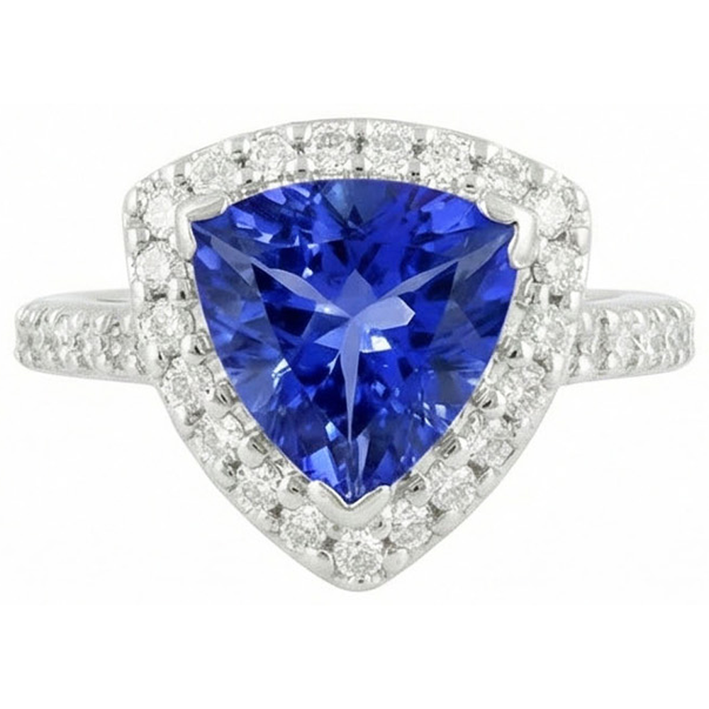 4.45 Ct. Trillion Sri Lankan Sapphire Natural Earth Mined DIAMOND ( NOT LAB GROWN ) Ring Solitaire Accents