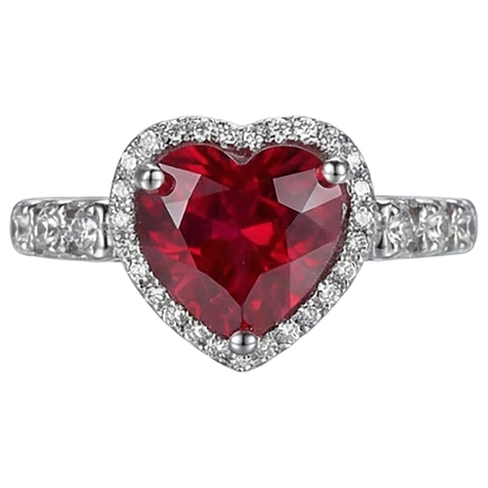 4.5 Carats Red Heart Cut Ruby And Natural Earth Mined Diamond Ring White Gold Jewellery