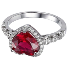 4.5 Carats Red Heart Cut Ruby And Natural Earth Mined Diamond Ring White Gold Jewellery