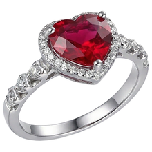 4.5 Carats Red Heart Cut Ruby And Natural Earth Mined Diamond Ring White Gold Jewellery